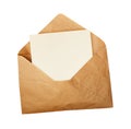 Opened craft paper envelope with empty piece of paper