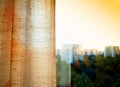 Opened curtain during sunset object background