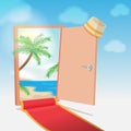 Opened Door Beach Background Travel Vector Royalty Free Stock Photo