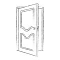 Opened door. Black and white sketch. Vector illustration