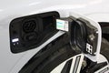 Opened electric charging port of battery electric-powered french new small family car Renault Megane E-Tech Electric