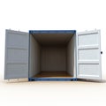 Opened empty blue freight shipping container isolated on white. 3D illustration