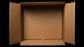 Opened empty cardboard box isolated top view mock up isolated on black background Royalty Free Stock Photo