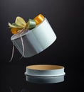 Opened empty gift box on a black reflective background Royalty Free Stock Photo