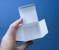 Opened Empty White Cardboard Box in Hand Royalty Free Stock Photo