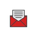 Opened envelope with letter filled outline icon