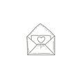 Opened envelope with letter inside. doodle icon. Heart illustration