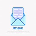 Opened envelope with message thin line icon