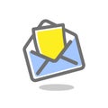 Opened envelope with note paper. Mail icon. Vector illustration.. Bright, colored sign on a white background Royalty Free Stock Photo