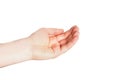 Opened a female hand, palm up isolated Royalty Free Stock Photo