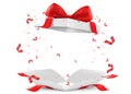 Opened gift box blank with red ribbon and bow. Isolated on a white background. Realistic 3D vector illustration Royalty Free Stock Photo