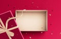 Opened gift box with copy space on cyclamen pink background Royalty Free Stock Photo