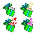 Opened gift box with dollar, hearts and flowers