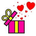 Opened gift box with flying hearts Royalty Free Stock Photo