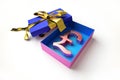 Opened gift box with golden ribbon, with the sterling pound symbol inside