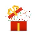 Opened gift box, surprise birthday holiday concept. Vector