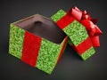 Opened gift present box on dark background. mosaic pattern. render cg illustration purple cap lid violet empty present ca Royalty Free Stock Photo