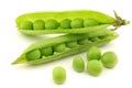 Opened green pea pods with peas visible Royalty Free Stock Photo