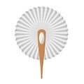 Opened hand fan white and wooden in vector. Folding round Asian white fan icon. Vintage woman paper fans isolated