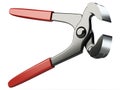 Opened hand pincers with red rubberized handles - close up