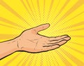 Opened hand, retro comic style. Cartoon vector illustration