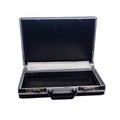 Opened hard black attache case for business, documents and cash, isolated Royalty Free Stock Photo