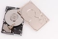 opened  hard disk drive on grey background Royalty Free Stock Photo