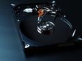 Opened hard drive disk on dark background. Royalty Free Stock Photo