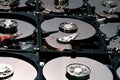 Opened harddisk drives aligned Royalty Free Stock Photo