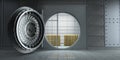 Opened huge bank vault full of gold bars front view