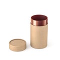 Opened Kraft with gold paper tube tin can Mockup Royalty Free Stock Photo