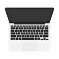 Opened laptop in top view. Grey laptop with dark display isolated on white background. Mockup in flat design style