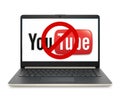 Opened laptop with Youtube banned icon