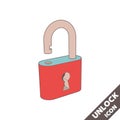 Opened lock icon. 3D vector illustration in flat style isolated on white background Royalty Free Stock Photo