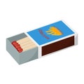 Opened matchbox full of matches. Household flammable tool for lighting fire in cardboard box. Flat vector illustration Royalty Free Stock Photo