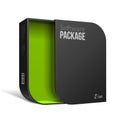 Opened Modern Black Software Package Box With Rounded Corners Green Inside