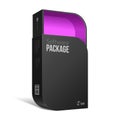 Opened Modern Black Software Package Box With Rounded Corners Pink Violet Inside. With DVD Or CD Disk For Your Product.