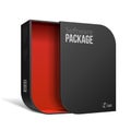 Opened Modern Black Software Package Box With Rounded Corners Red Inside. With DVD Or CD Disk For Your Product.