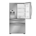 Opened modern steel refrigerator. Vector illustration on white background