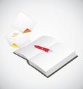 Opened notepad, ballpen and curled pages Royalty Free Stock Photo