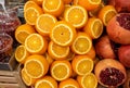 Opened oranges for sale at the city farmers market Royalty Free Stock Photo