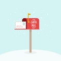 Opened outdoor Christmas mailbox with letters. Santa Claus mail. Raised mailbox flag. Vector illustration, flat design Royalty Free Stock Photo