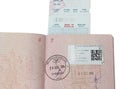 Opened page Russian passport with stamps