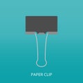 Opened paper clip on blue background. Flat icon, vector illustration.