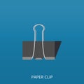 Opened paper clip on blue background. Flat icon, vector illustration