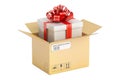 Opened parcel with gift box, gift delivery concept. 3D rendering Royalty Free Stock Photo