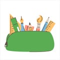 Opened pencil case vector isolated. School supplies Royalty Free Stock Photo