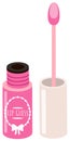 Opened pink lip gloss tube with a sponge brush. Lip cream plastic opaque bottle of rose color Royalty Free Stock Photo