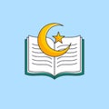 Opened Quran holy book with islamic symbol illustration for muslim education foundation logo template vector design