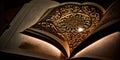 Opened Quran for Muslim to recites as a devotion to God.Generative AI.